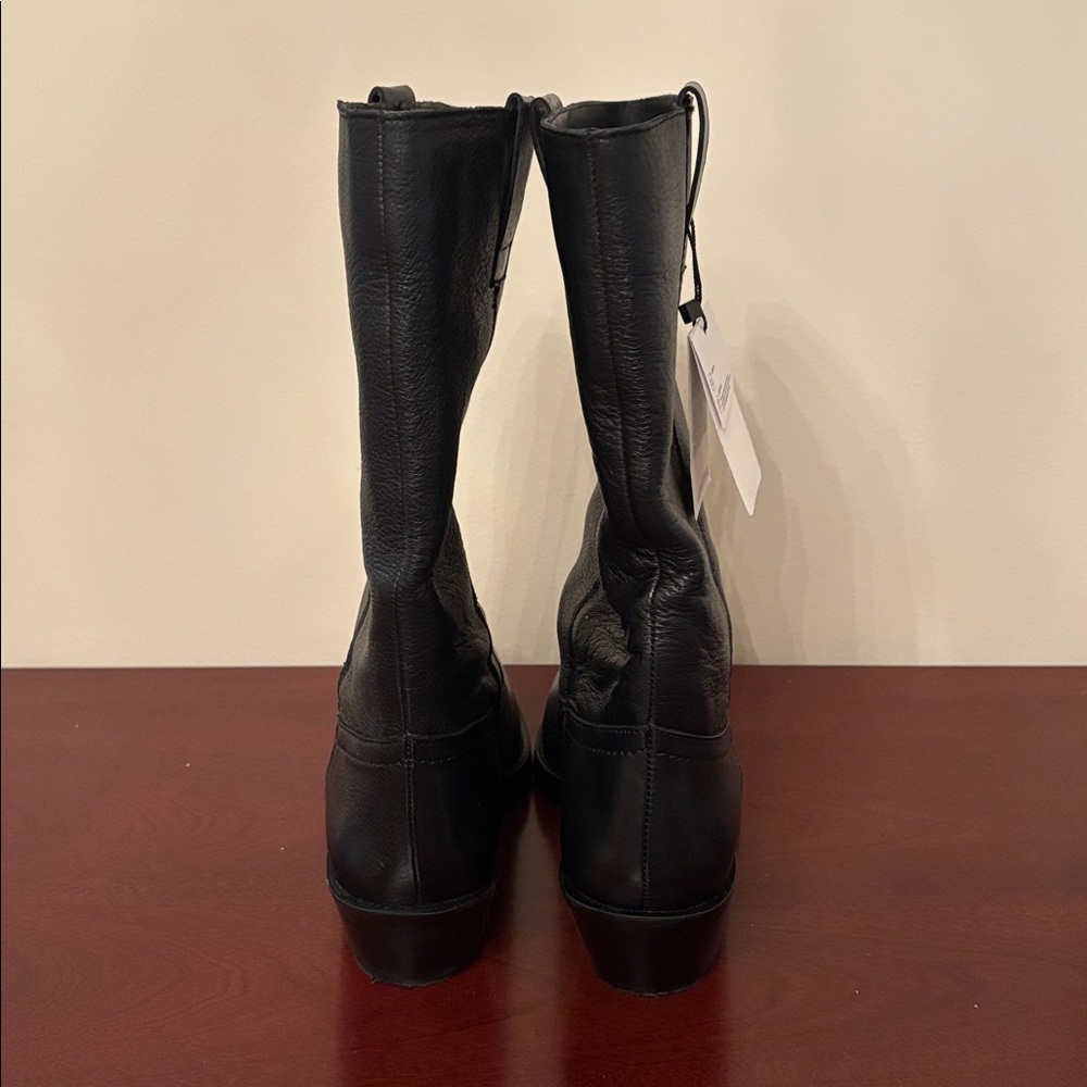 Zara 100% Leather Black Heeled Cowboy Boots sz.7.5 - Picture 13 of 16